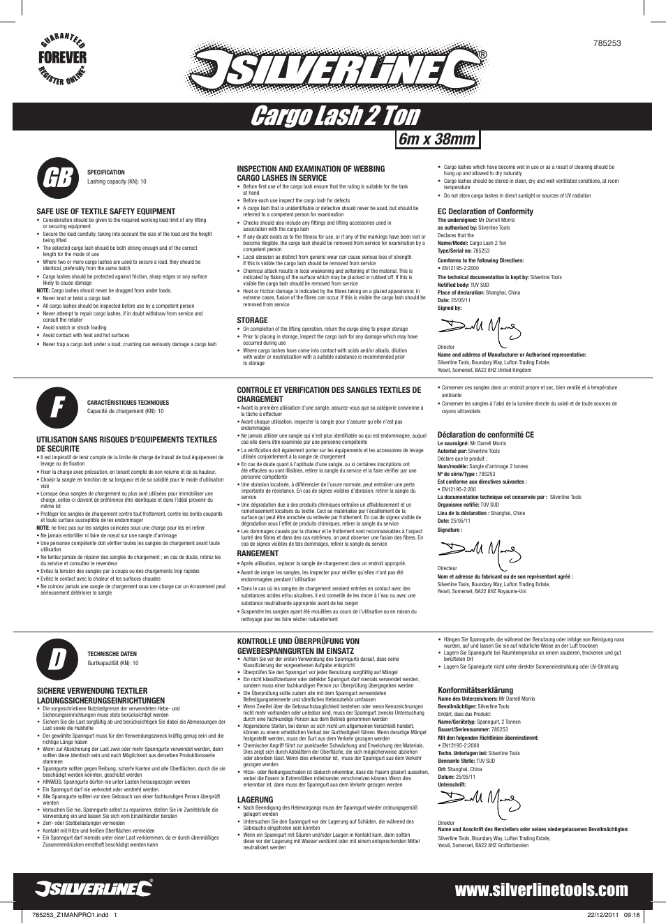 Silverline Cargo Lash 2 Tonne User Manual | 2 pages