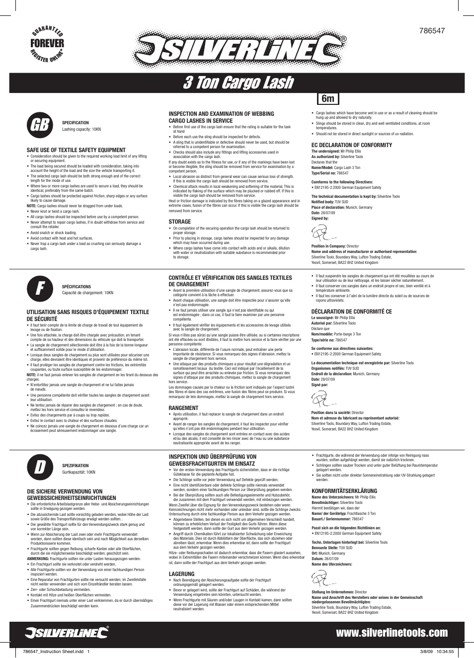 Silverline Cargo Lash 3 Tonne User Manual | 2 pages