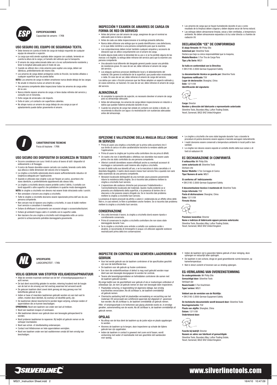 Nl i | Silverline Cargo Lash 5 Tonne User Manual | Page 2 / 2