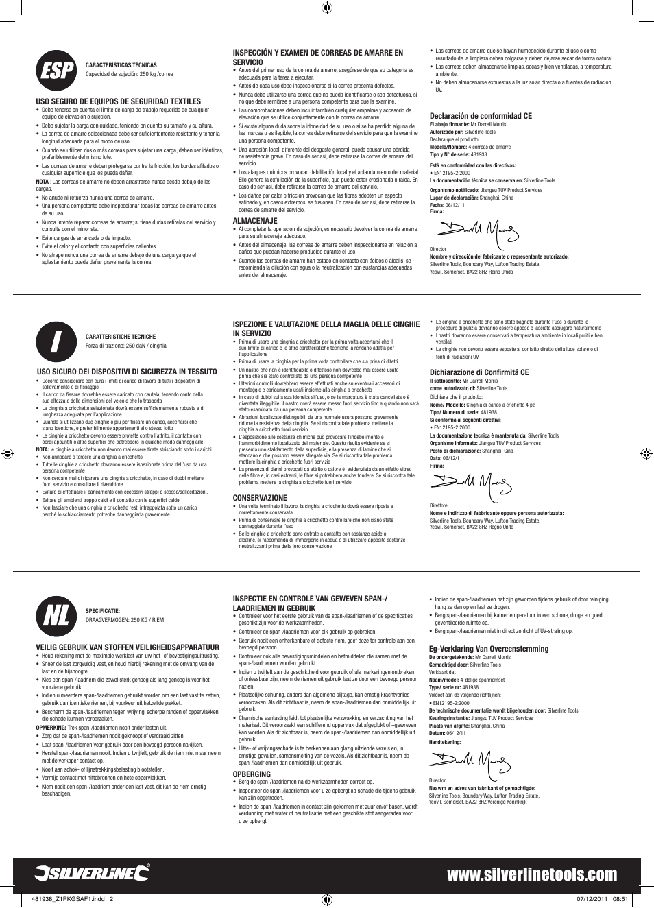 Silverline Cargo Lash Set 900kg Set 4pce User Manual | Page 2 / 2
