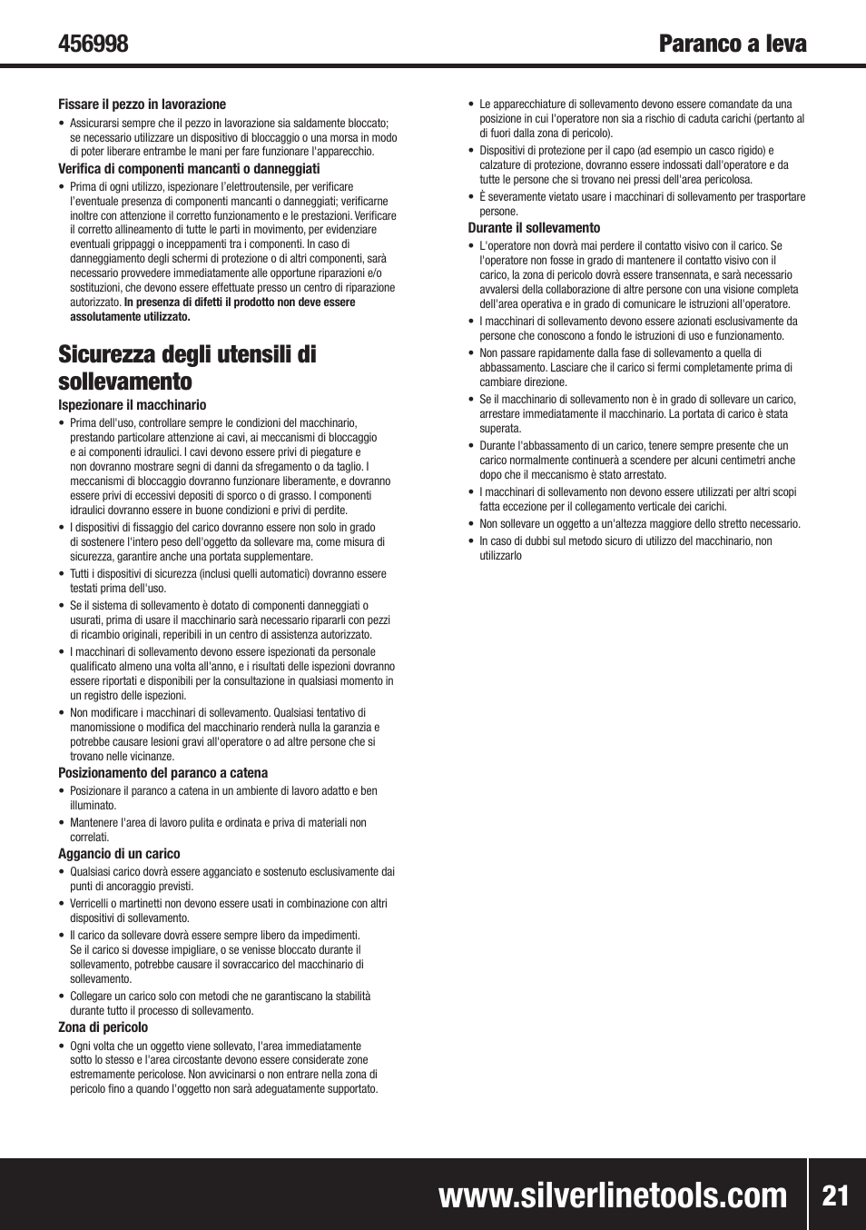 Sicurezza degli utensili di sollevamento | Silverline Lever Hoist User Manual | Page 22 / 28