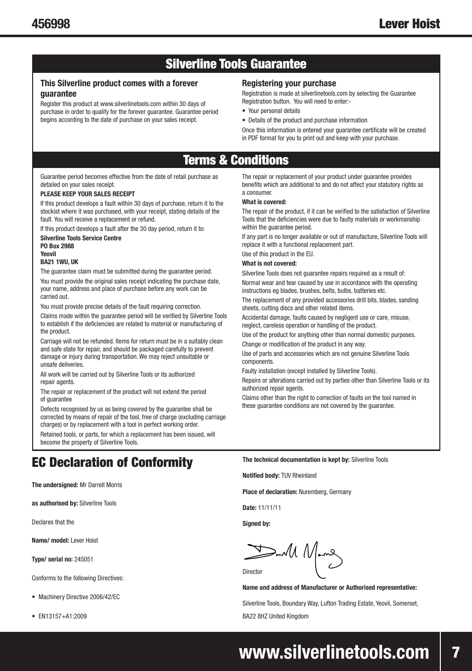 Terms & conditions silverline tools guarantee | Silverline Lever Hoist User Manual | Page 8 / 28