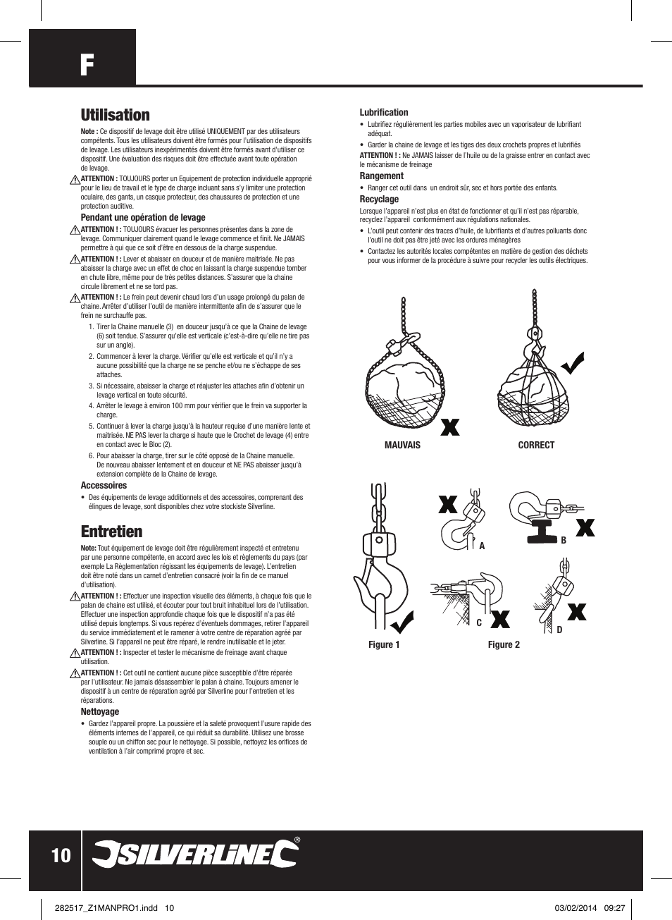 Utilisation, Entretien | Silverline Chain Block User Manual | Page 11 / 30