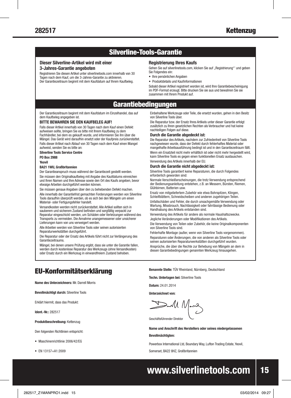 Garantiebedingungen silverline-tools-garantie | Silverline Chain Block User Manual | Page 16 / 30