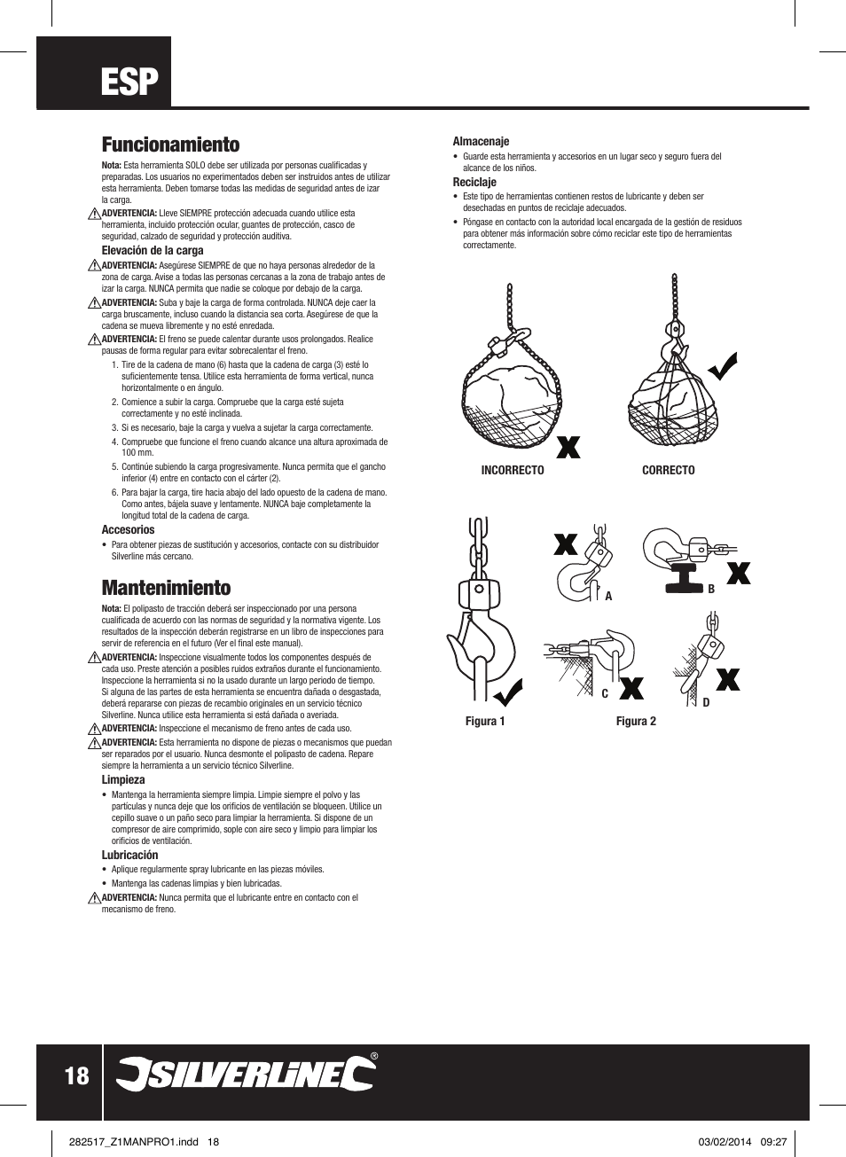 Funcionamiento, Mantenimiento | Silverline Chain Block User Manual | Page 19 / 30