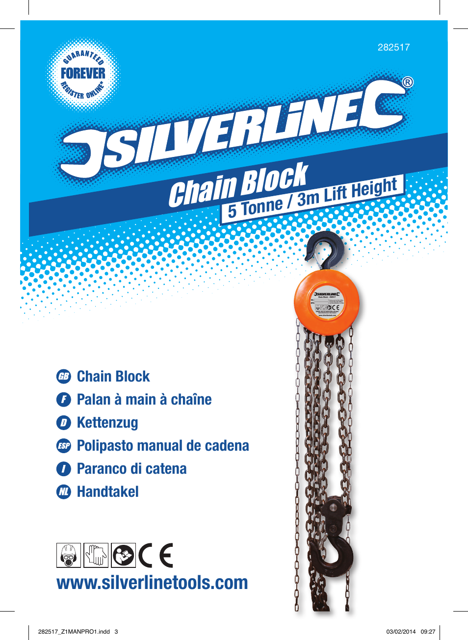 Chain block, 5 tonne / 3m lift height | Silverline Chain Block User Manual | Page 2 / 30