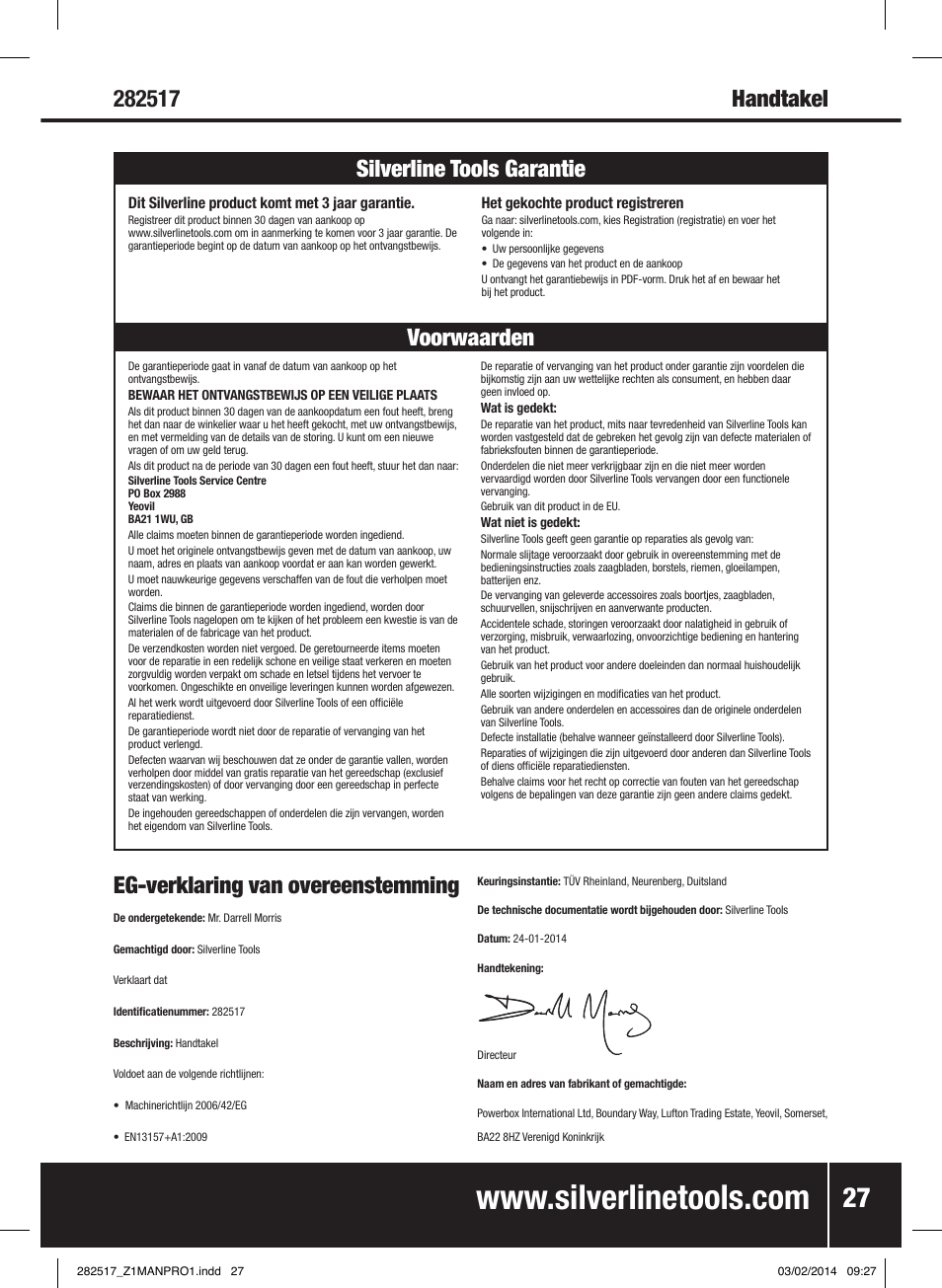 Eg-verklaring van overeenstemming | Silverline Chain Block User Manual | Page 28 / 30