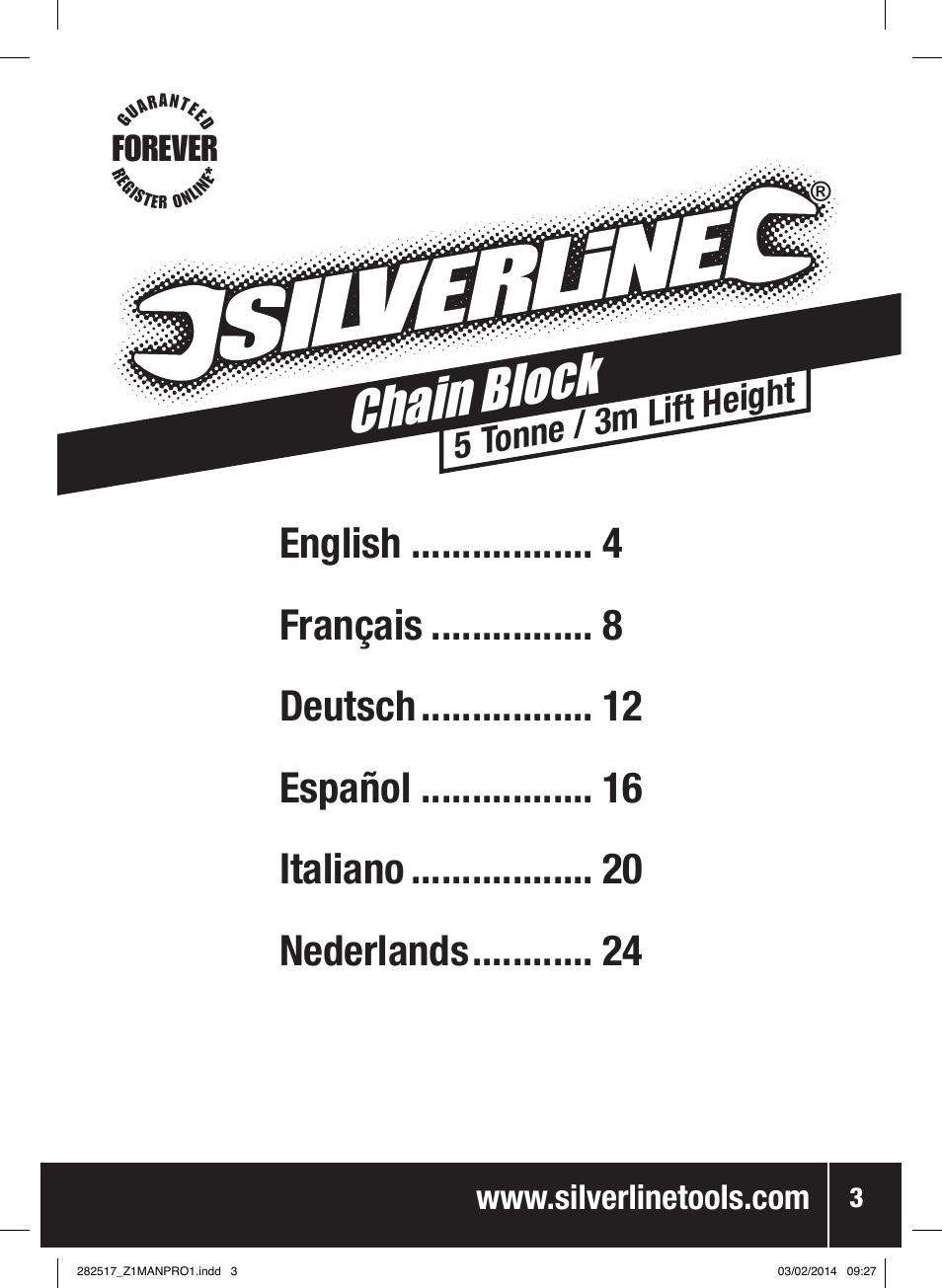 Chain block, 5 tonne / 3m lift height, Forever | Silverline Chain Block User Manual | Page 4 / 30