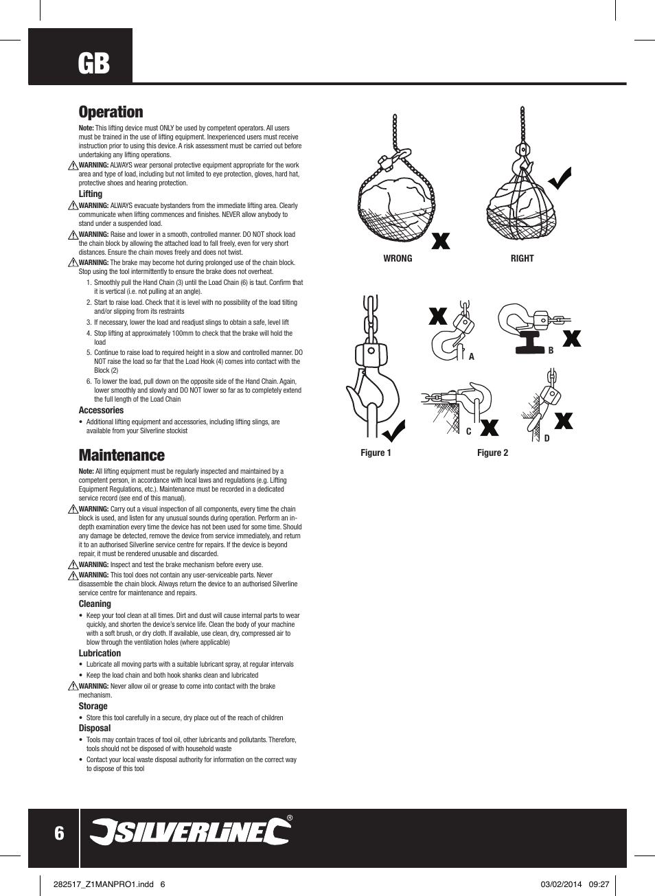 Operation, Maintenance | Silverline Chain Block User Manual | Page 7 / 30