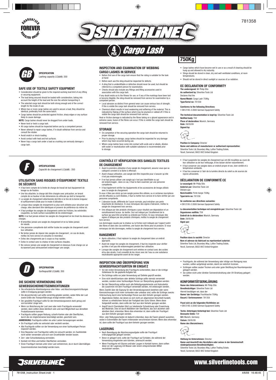 Silverline Rubber-Handled Cargo Lash 750kg User Manual | 2 pages