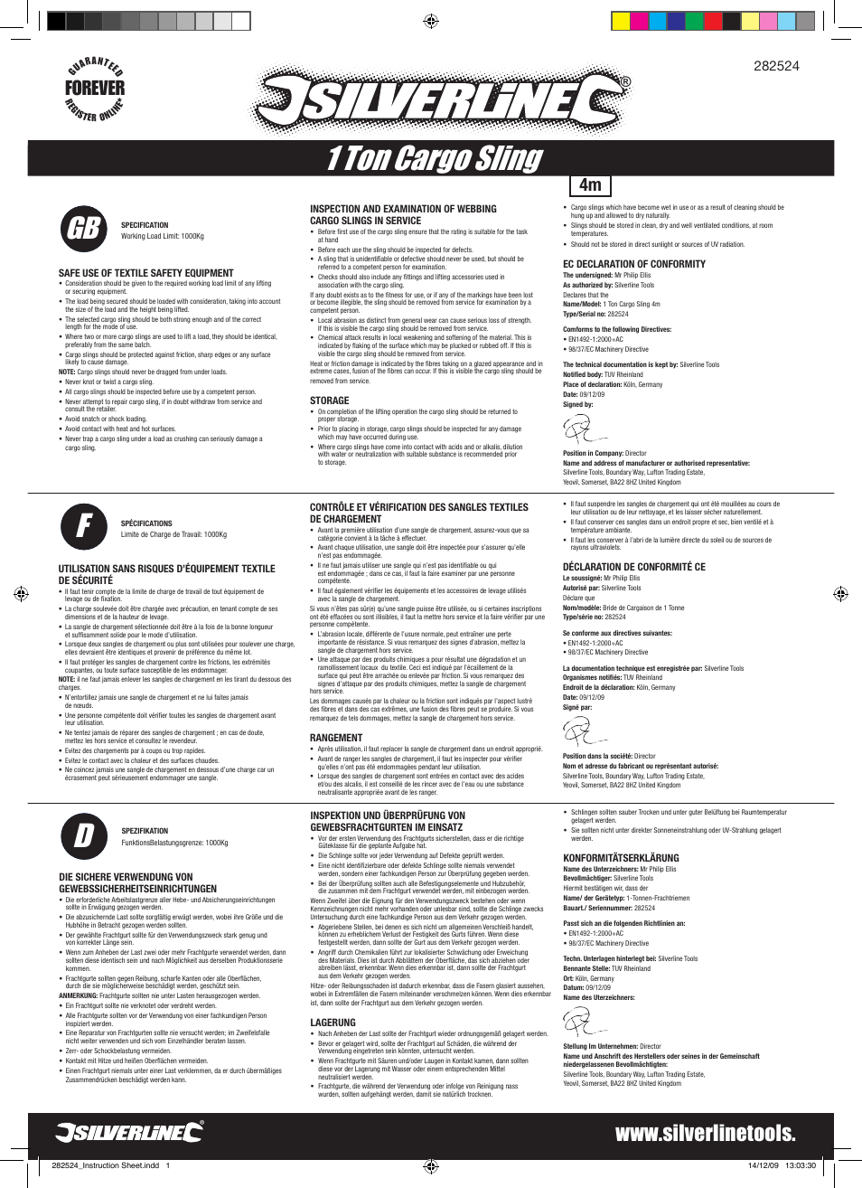 Silverline Cargo Sling 1 Tonne User Manual | 2 pages