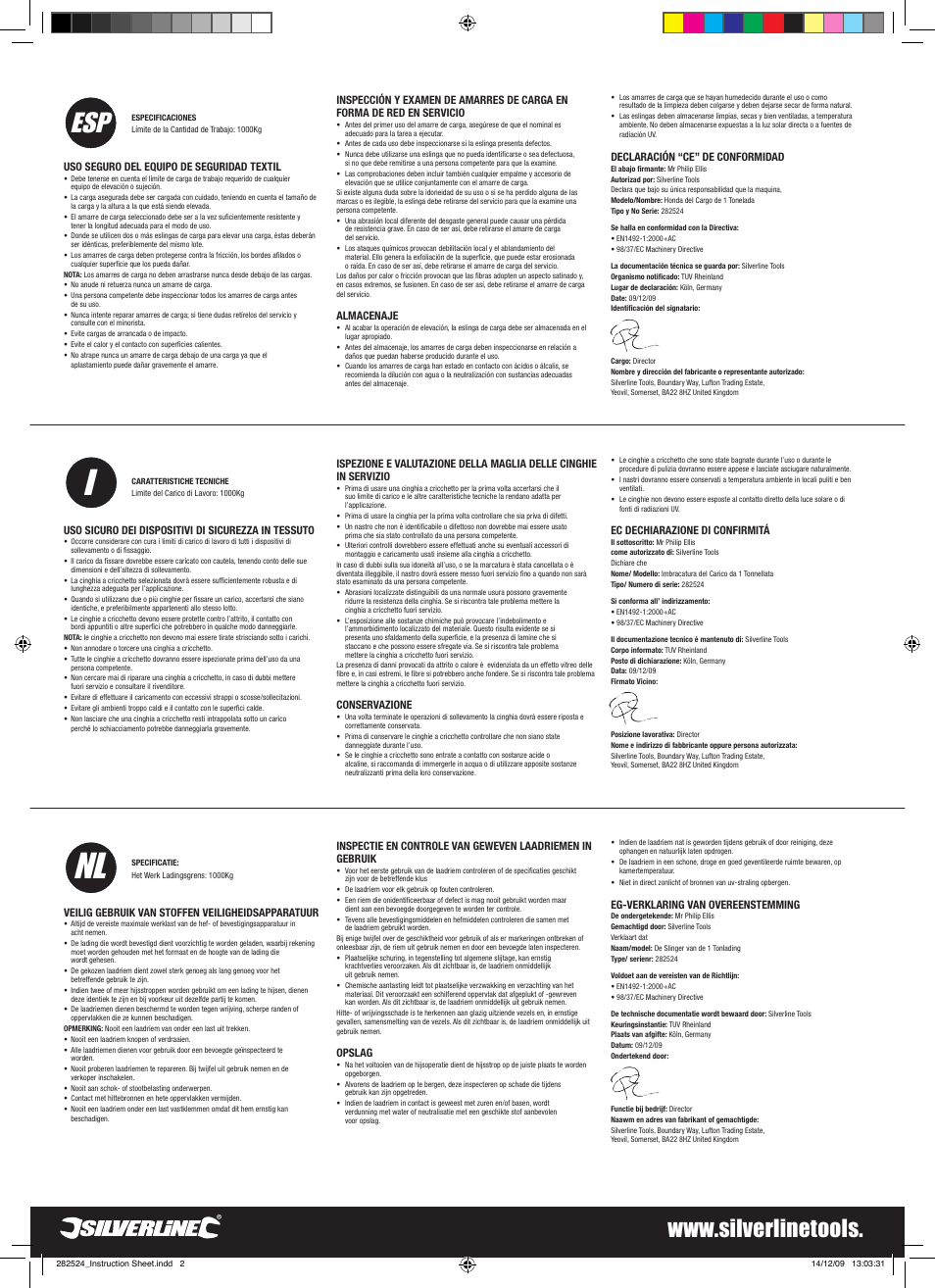 Nl i | Silverline Cargo Sling 1 Tonne User Manual | Page 2 / 2