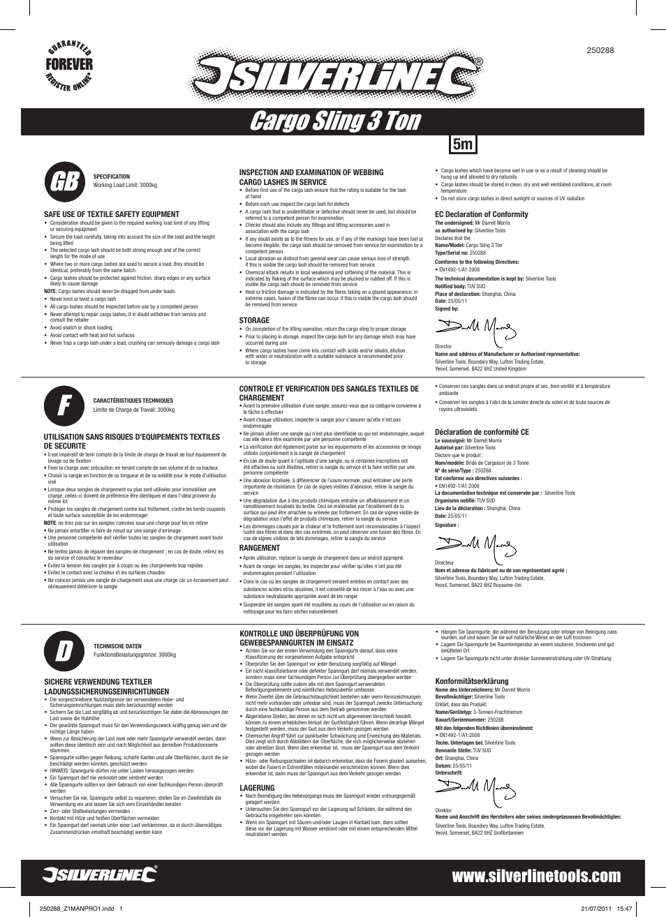 Silverline Cargo Sling 3 Tonne User Manual | 2 pages