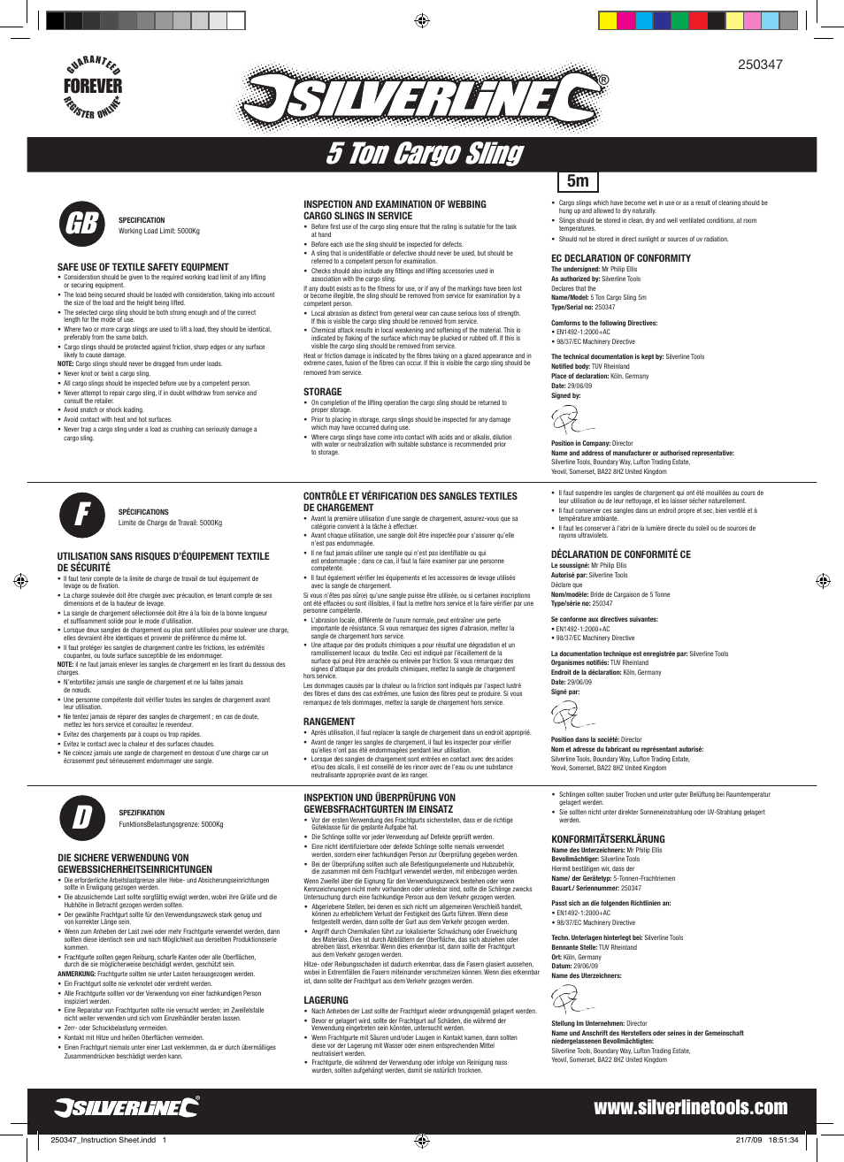 Silverline Cargo Sling 5 Tonne User Manual | 2 pages
