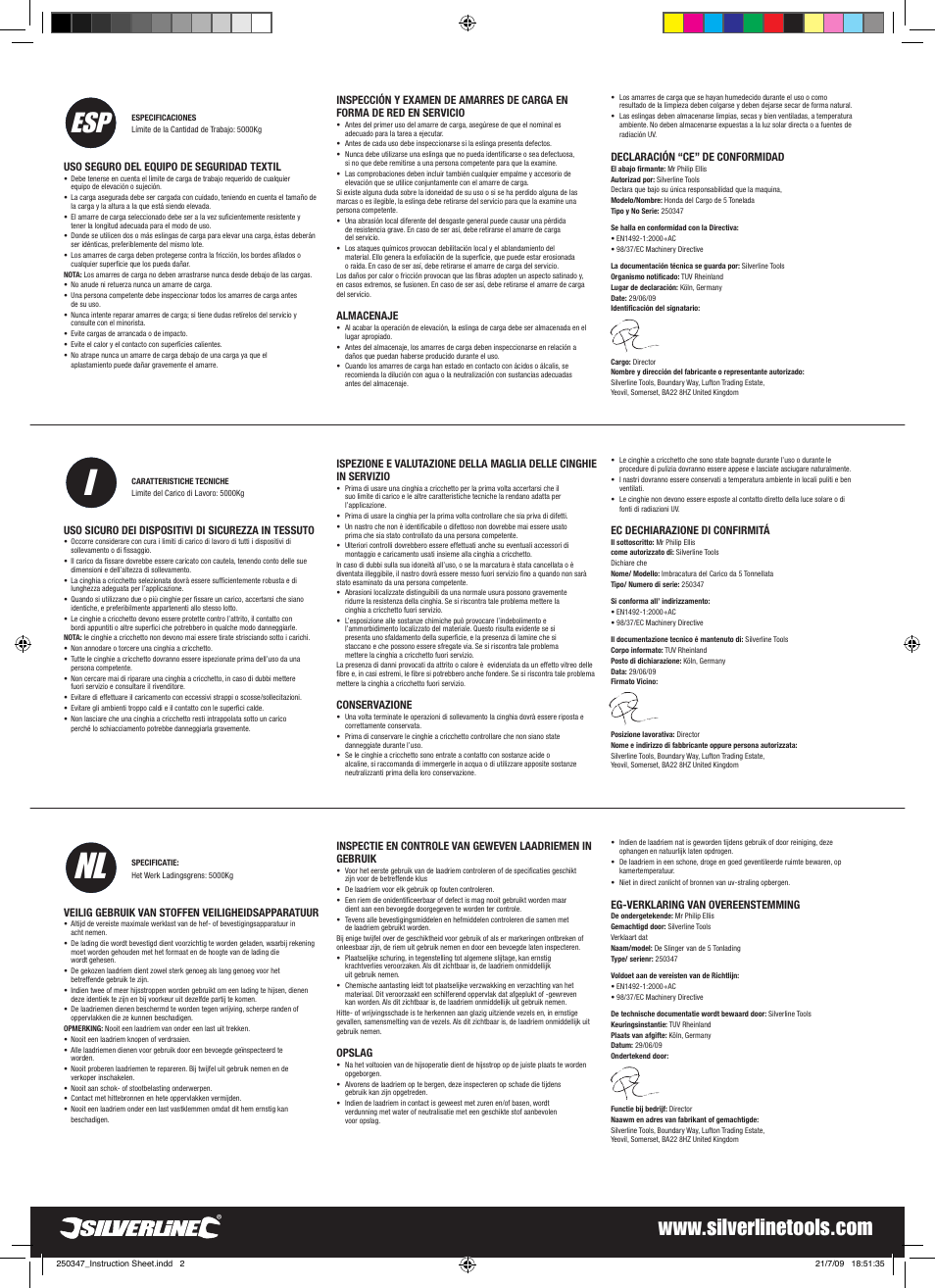 Nl i | Silverline Cargo Sling 5 Tonne User Manual | Page 2 / 2