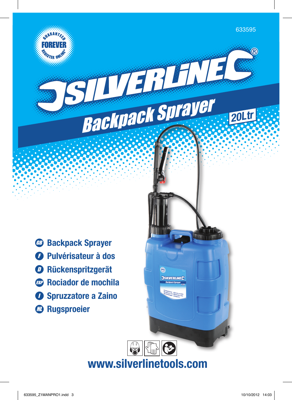 Backpack sprayer, 20ltr | Silverline Backpack Sprayer User Manual | Page 2 / 16