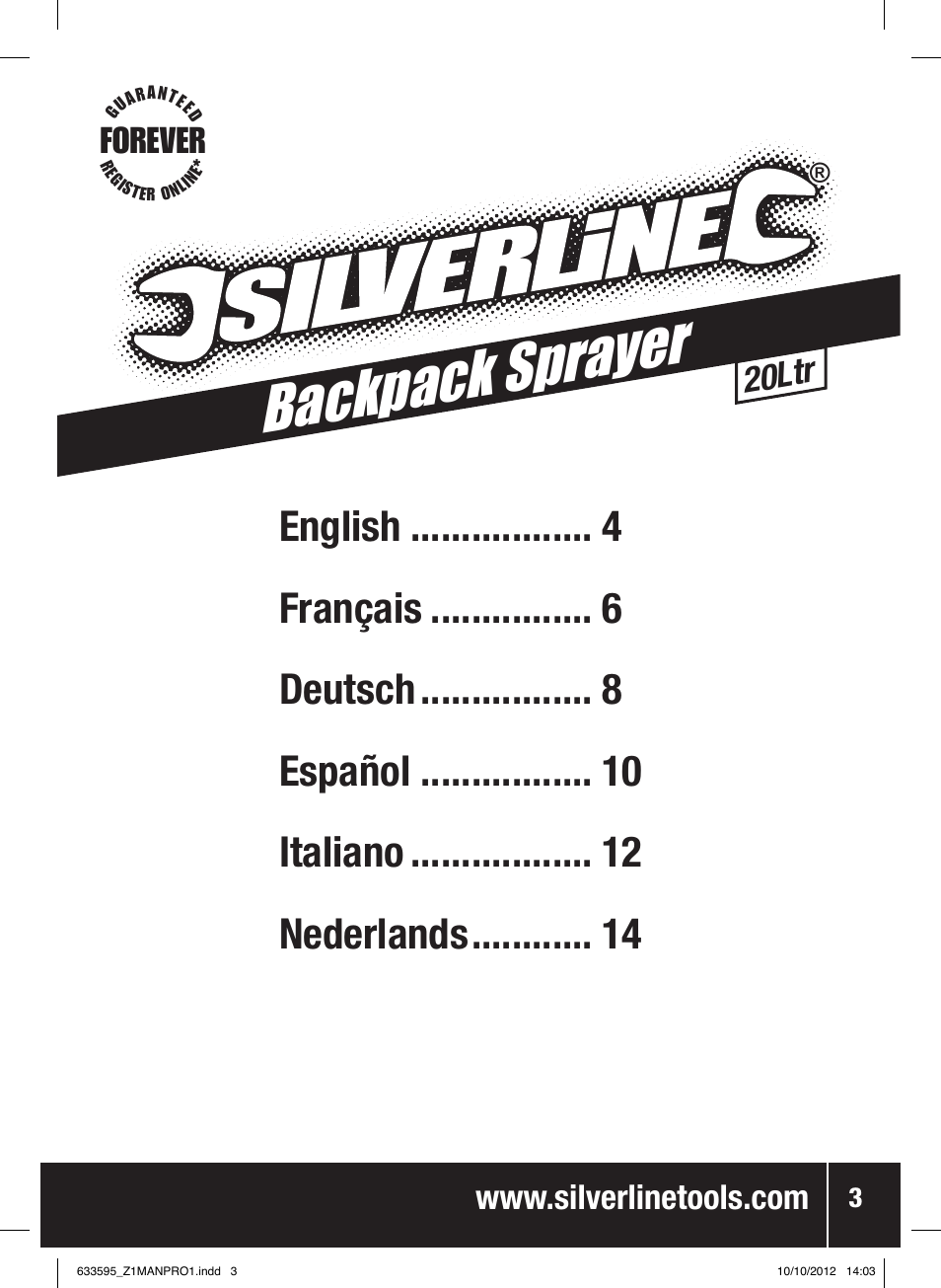Backpack sprayer, Forever, 20ltr | Silverline Backpack Sprayer User Manual | Page 4 / 16