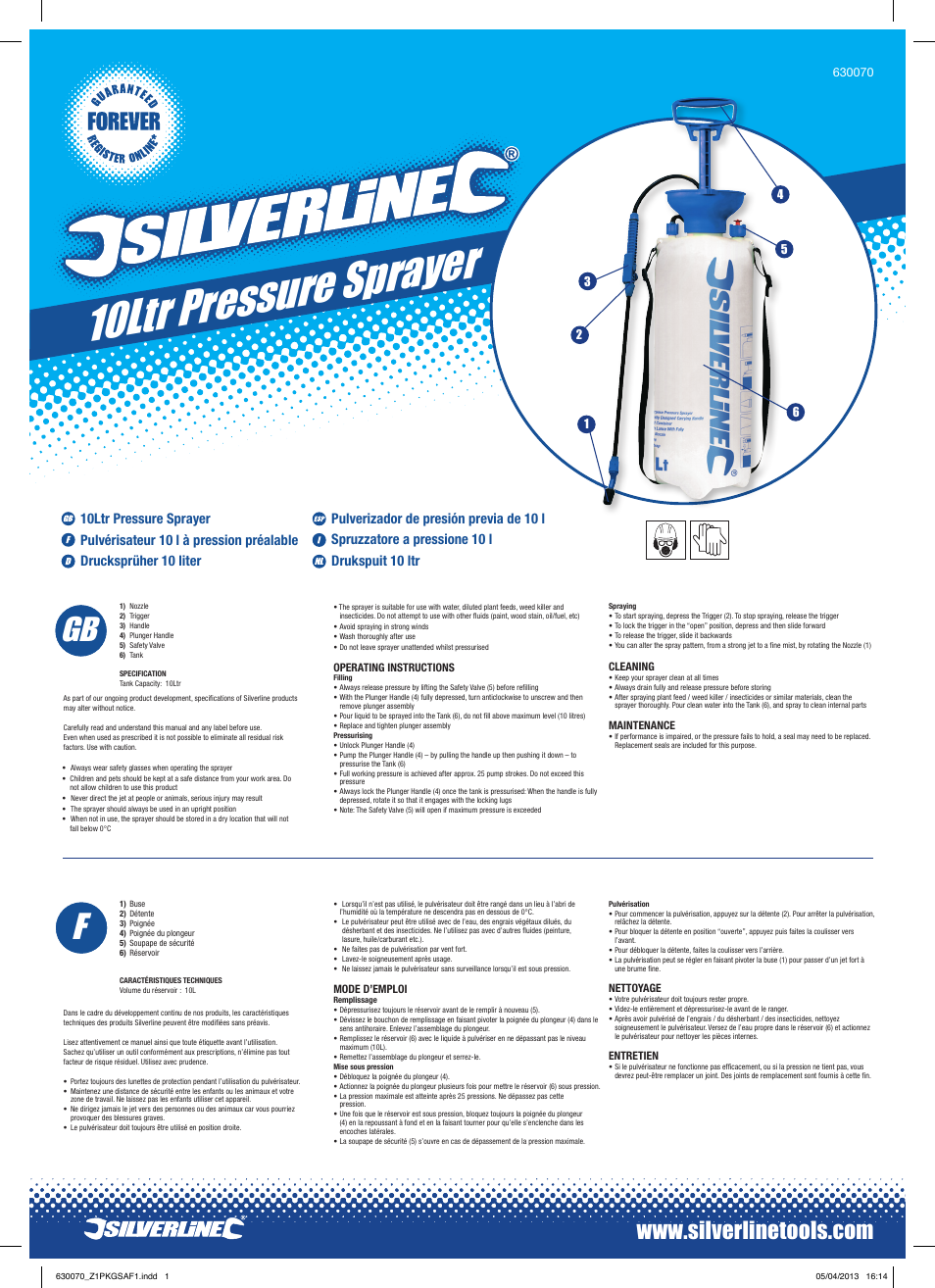 Silverline Pressure Sprayer 10Ltr User Manual | 2 pages