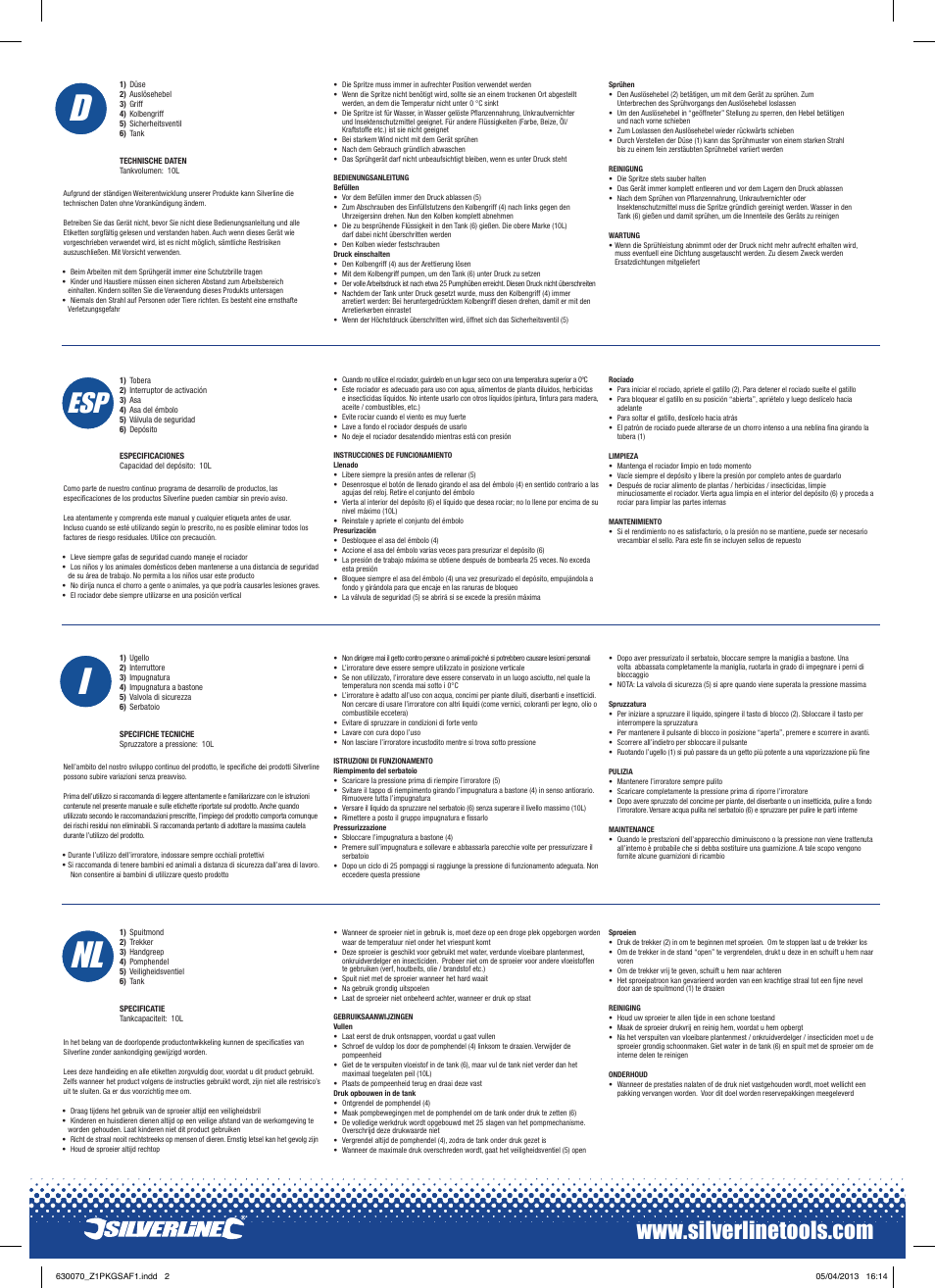Nl i, Nl i f | Silverline Pressure Sprayer 10Ltr User Manual | Page 2 / 2