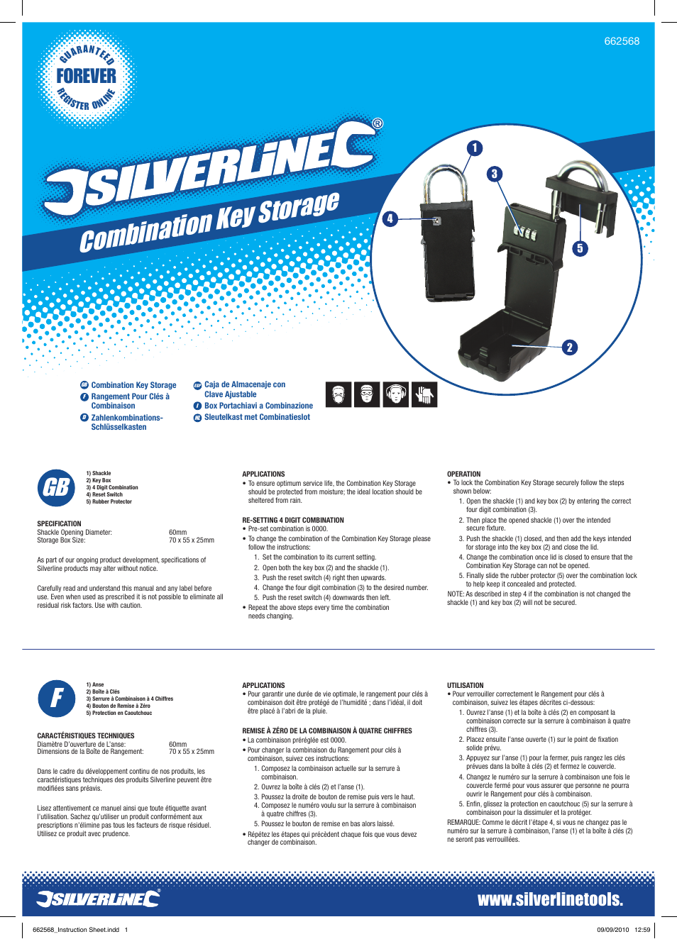 Silverline Combination Key Storage User Manual | 2 pages