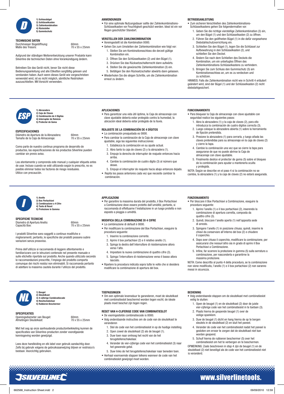 Nl i f, Nl i | Silverline Combination Key Storage User Manual | Page 2 / 2