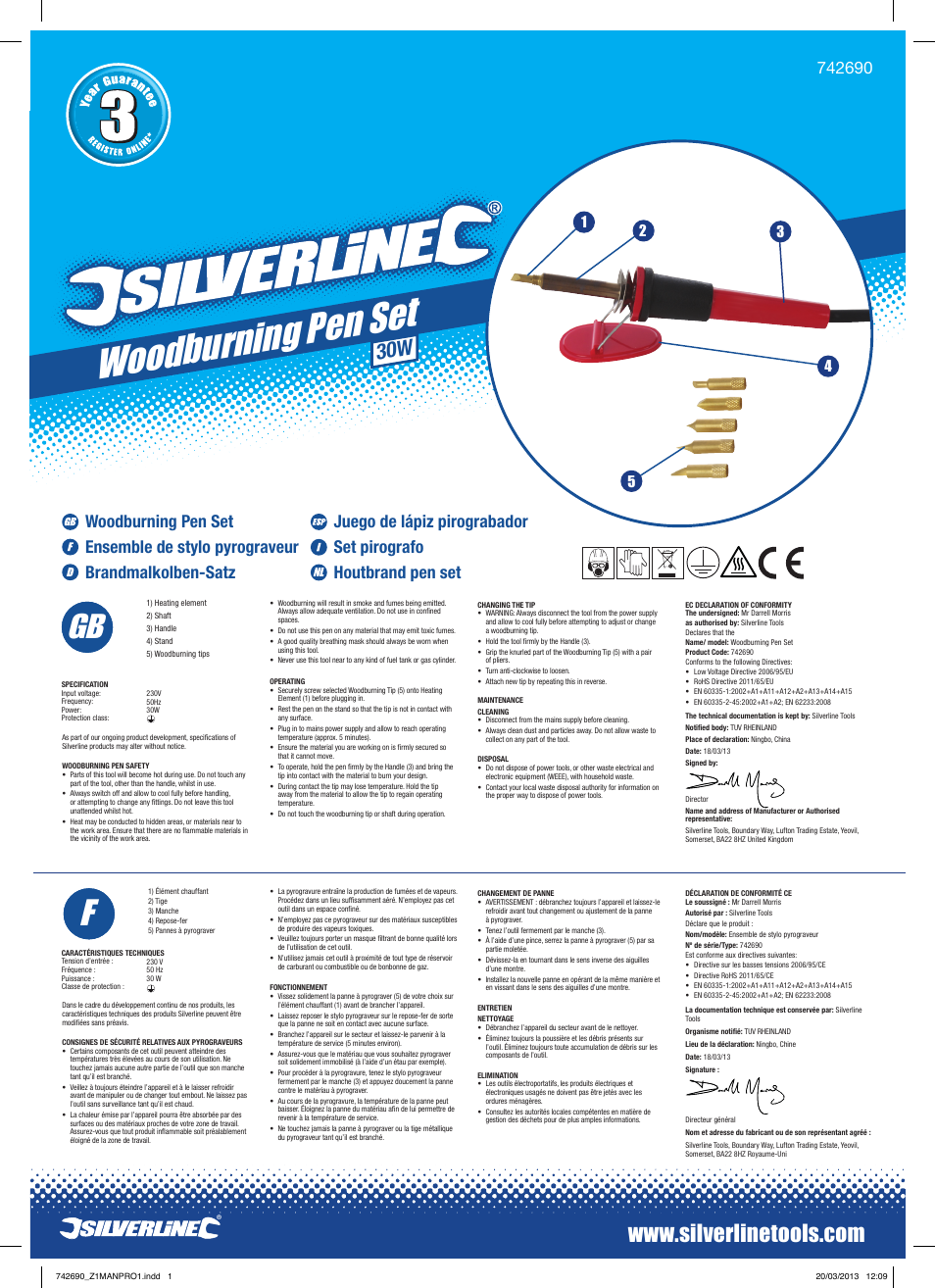 Silverline Woodburning Pen Set User Manual | 2 pages