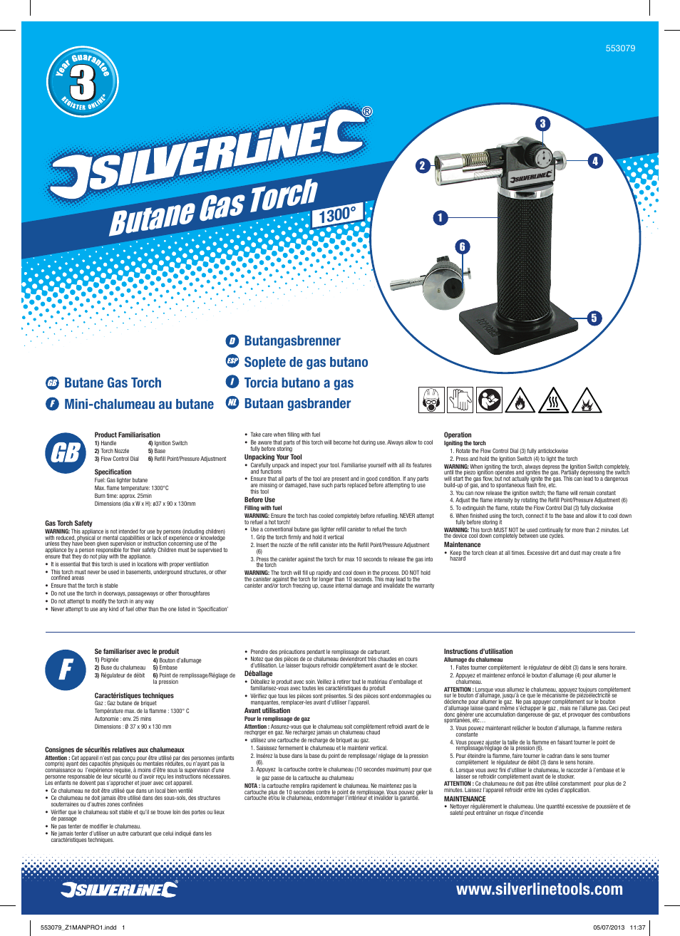 Silverline Butane Gas Torch User Manual | 2 pages