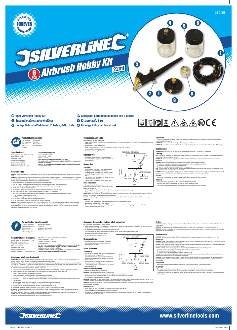 Silverline Airbrush Hobby Kit 6pce User Manual | 2 pages
