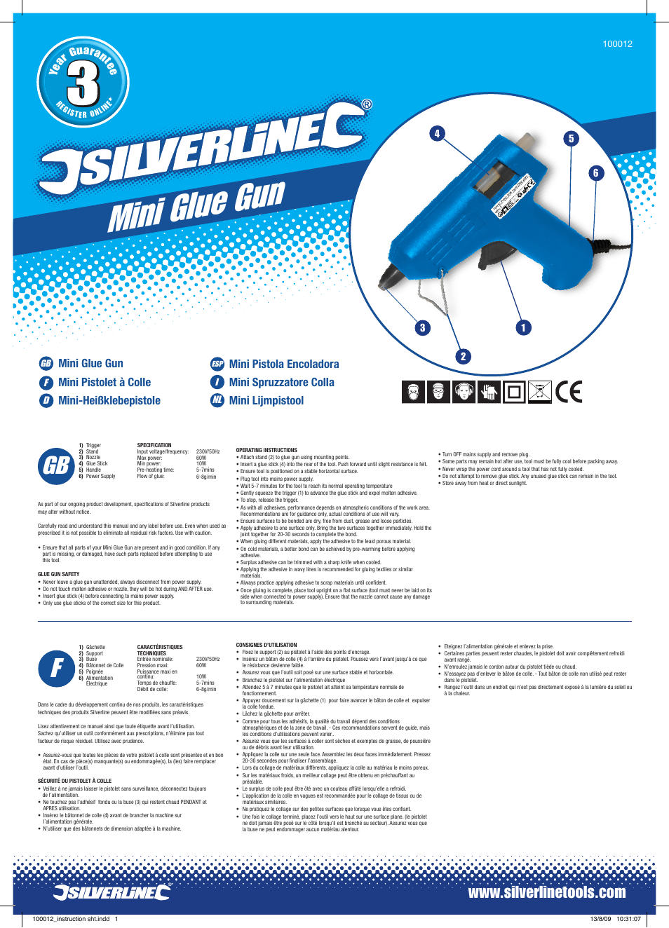 Silverline Mini Glue Gun User Manual | 2 pages