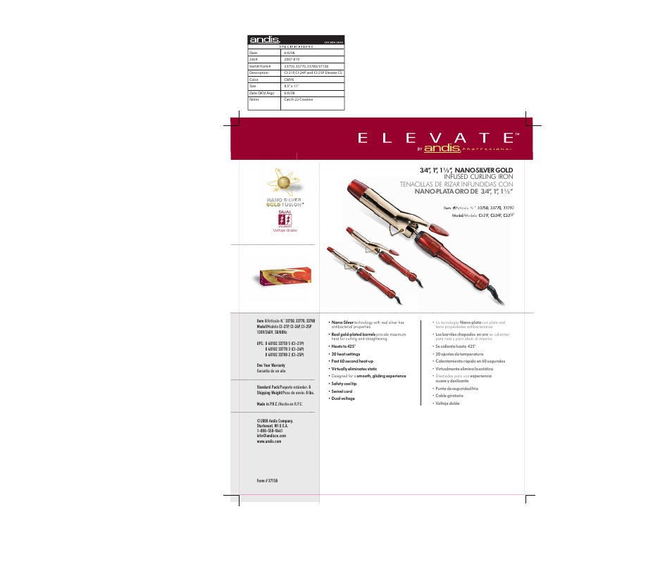 Andis Company Infused Curling Iron CI-24P User Manual | 1 page
