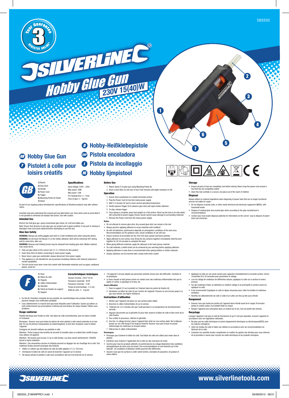Silverline Hobby Glue Gun User Manual | 2 pages