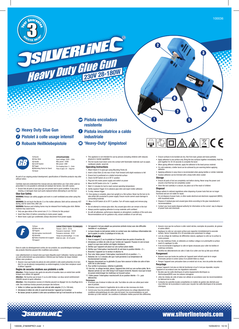Silverline Heavy Duty Glue Gun User Manual | 2 pages
