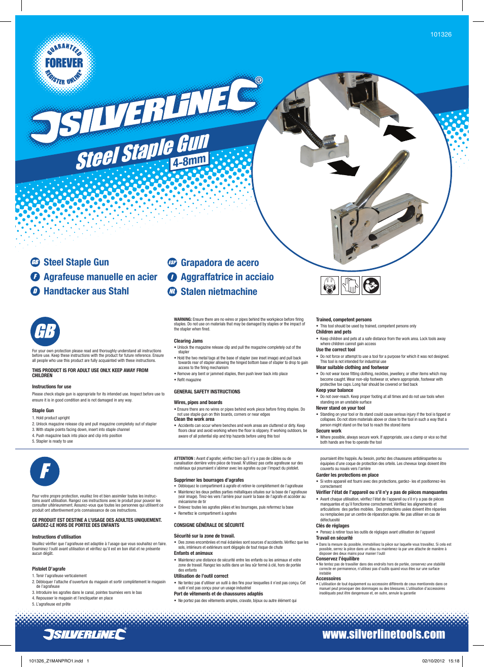 Silverline Steel Staple Gun User Manual | 2 pages