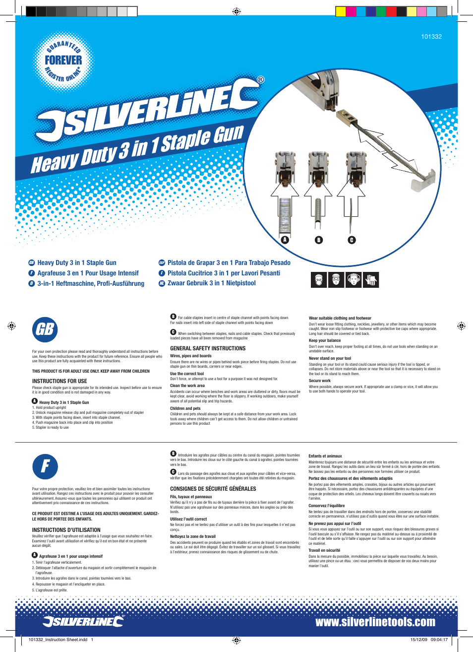 Silverline 3-in-1 Staple Gun User Manual | 2 pages