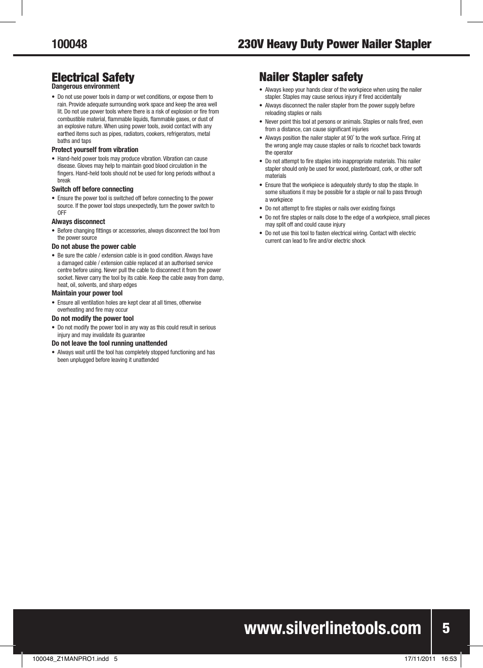 Nailer stapler safety, 230v heavy duty power nailer stapler | Silverline Heavy Duty Power Nailer Stapler 230V User Manual | Page 6 / 28