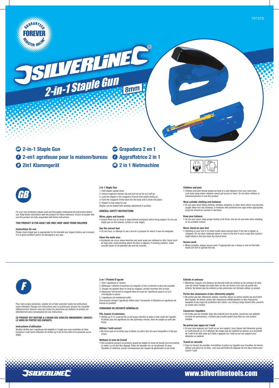 Silverline 2-in-1 Staple Gun User Manual | 2 pages