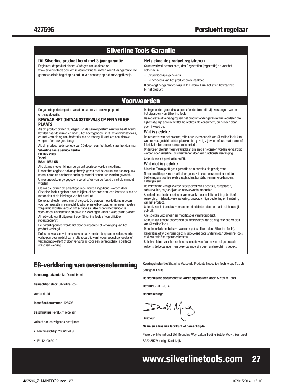 Eg-verklaring van overeenstemming | Silverline Air Line Filter Regulator User Manual | Page 28 / 28