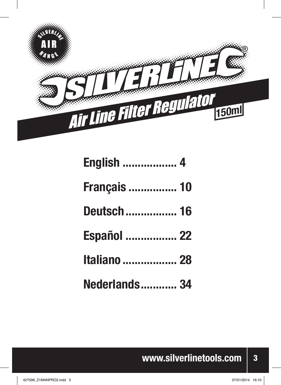 Air line filter reg ulator, 150ml | Silverline Air Line Filter Regulator User Manual | Page 4 / 28