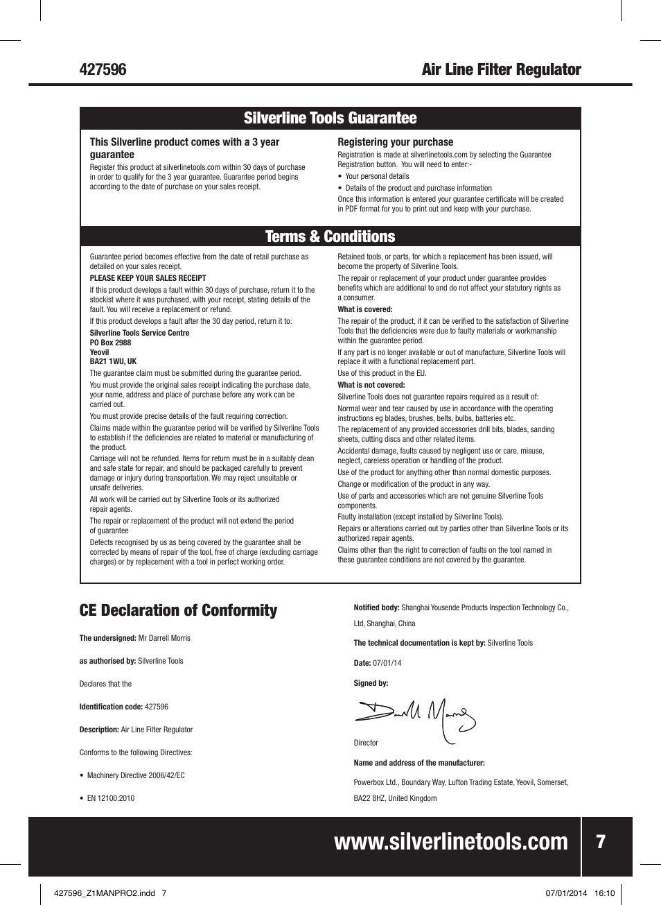 Ce declaration of conformity | Silverline Air Line Filter Regulator User Manual | Page 8 / 28