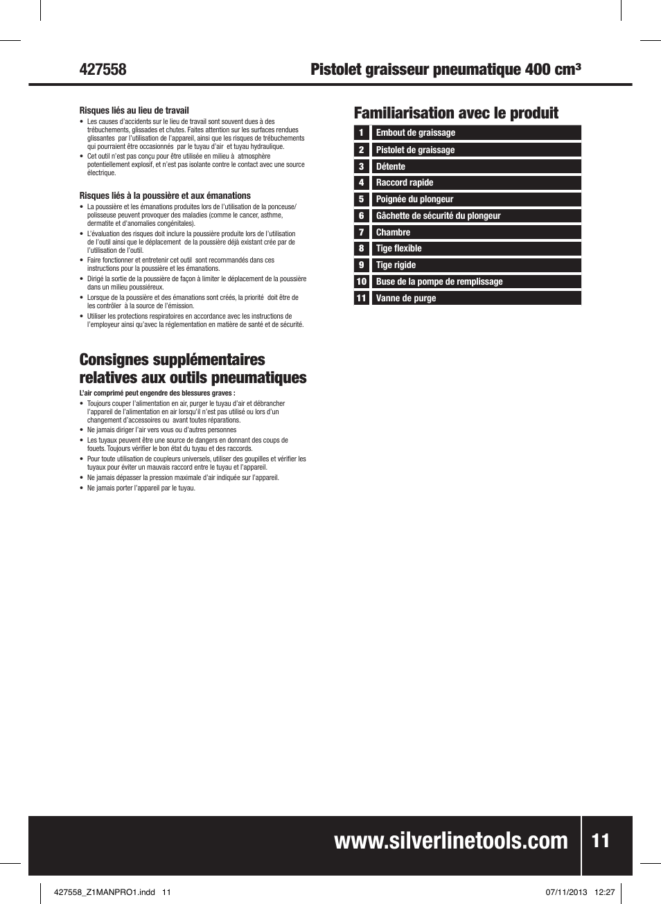 Familiarisation avec le produit | Silverline Air Grease Gun 400cc User Manual | Page 12 / 40