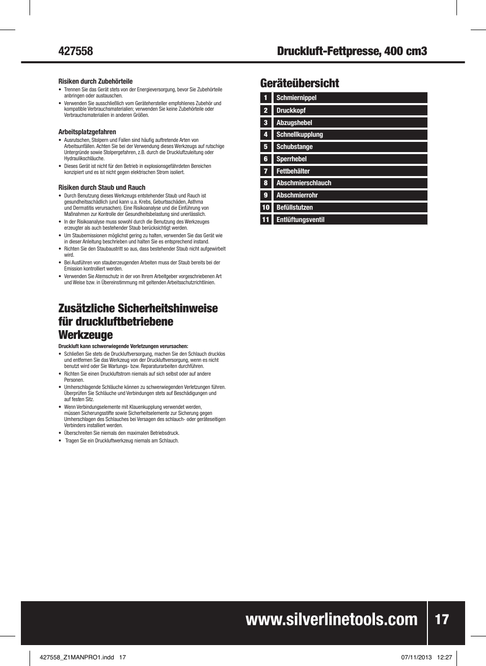 Geräteübersicht | Silverline Air Grease Gun 400cc User Manual | Page 18 / 40