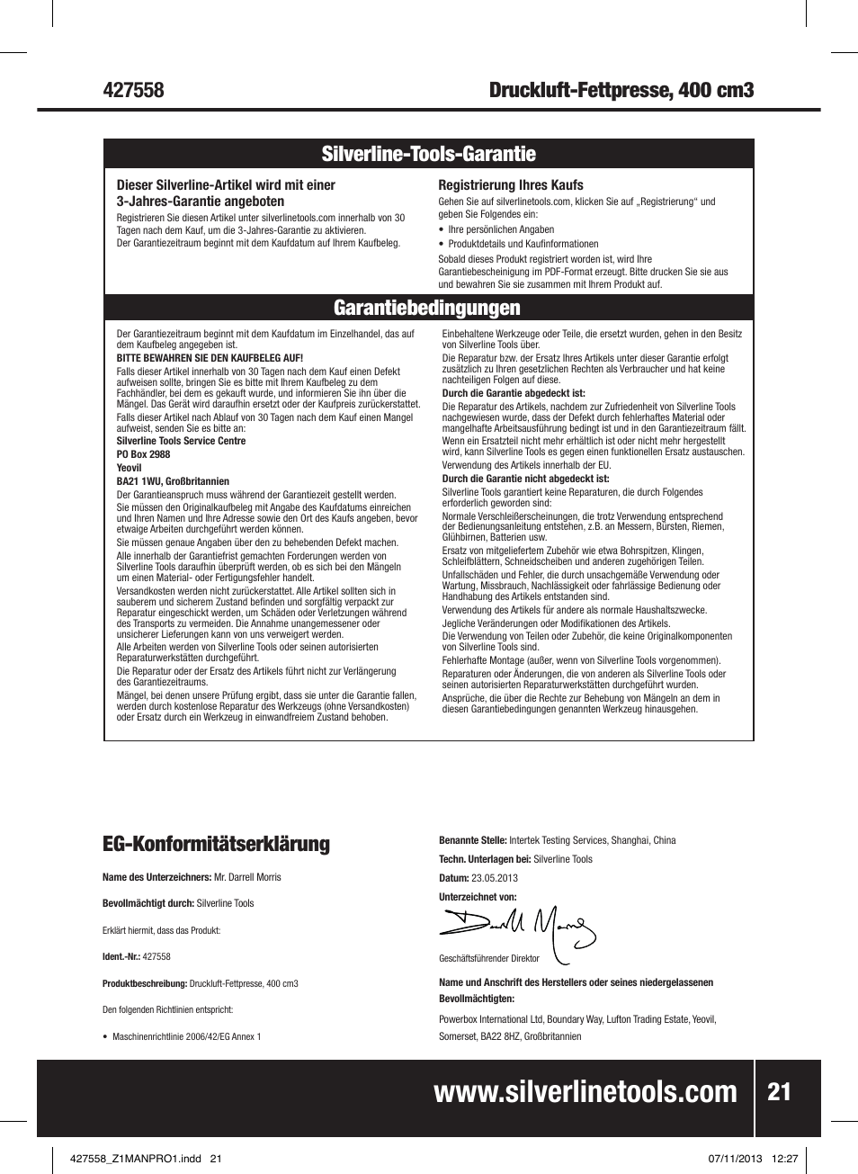 Garantiebedingungen silverline-tools-garantie | Silverline Air Grease Gun 400cc User Manual | Page 22 / 40