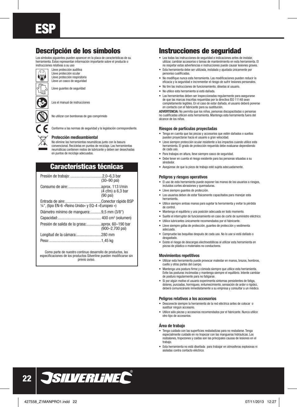 Instrucciones de seguridad | Silverline Air Grease Gun 400cc User Manual | Page 23 / 40