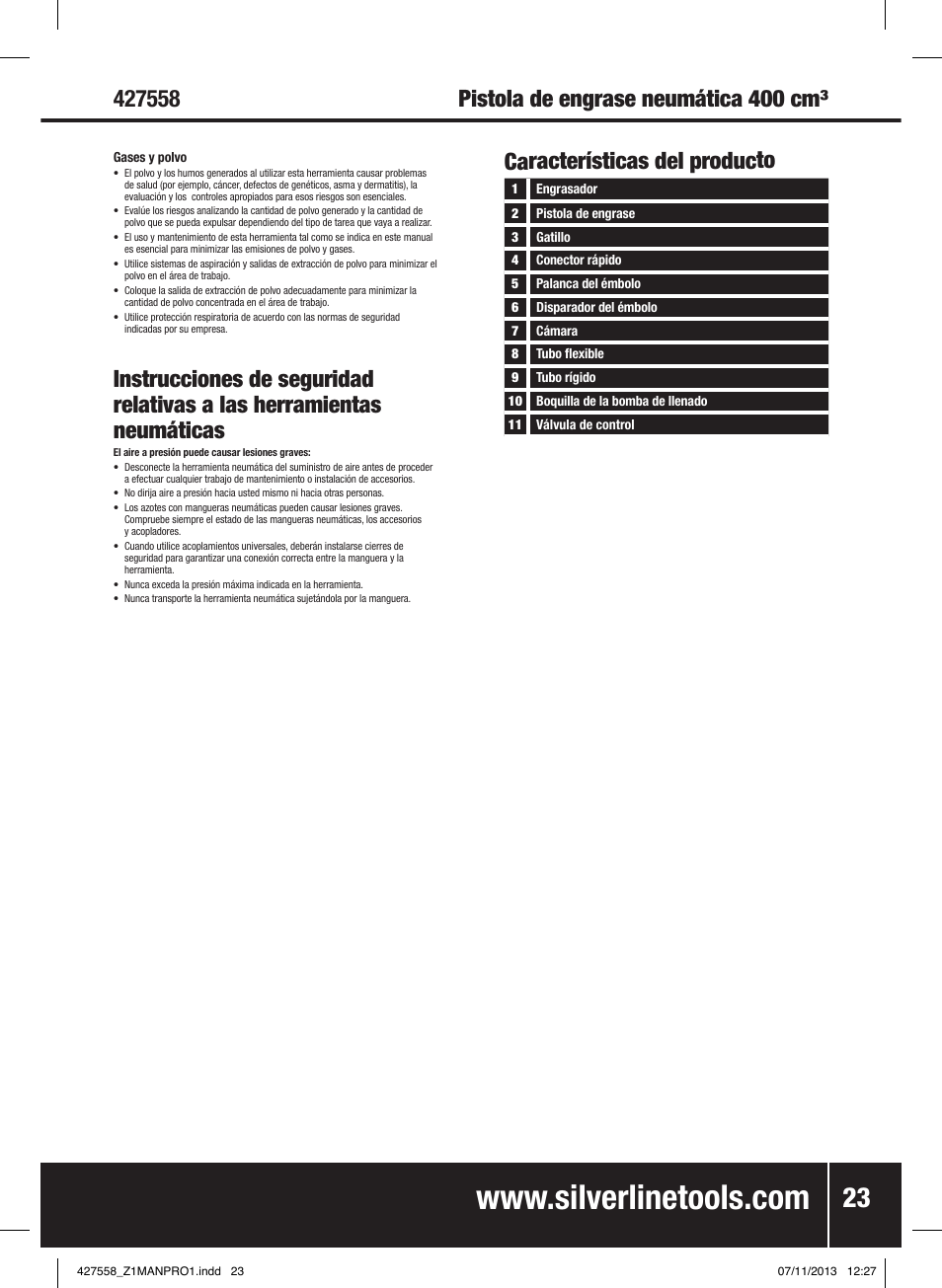 Características del producto | Silverline Air Grease Gun 400cc User Manual | Page 24 / 40