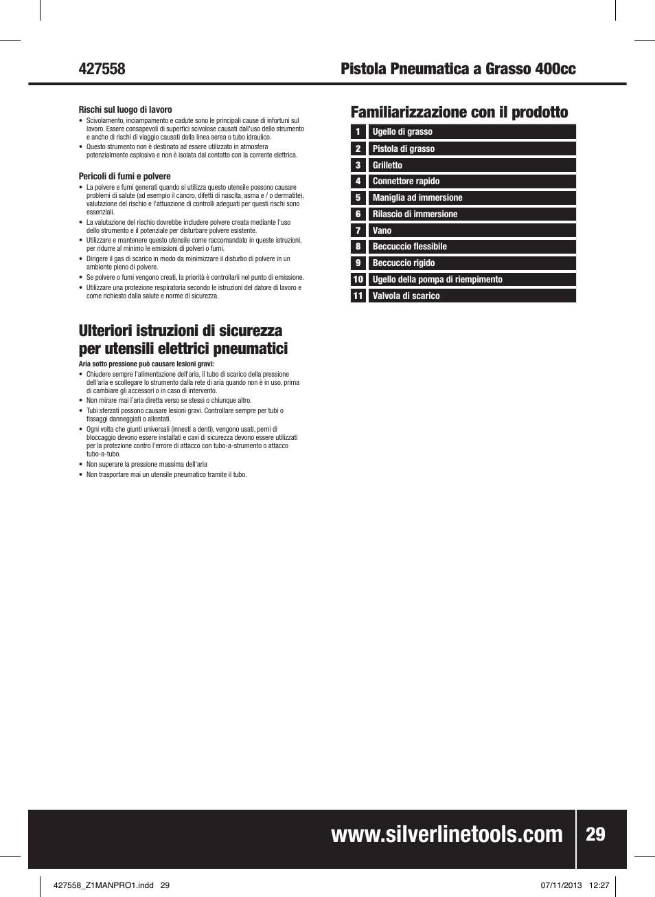 Familiarizzazione con il prodotto | Silverline Air Grease Gun 400cc User Manual | Page 30 / 40