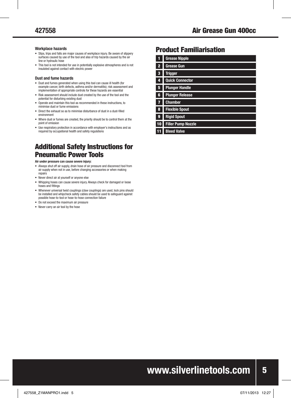 Product familiarisation | Silverline Air Grease Gun 400cc User Manual | Page 6 / 40