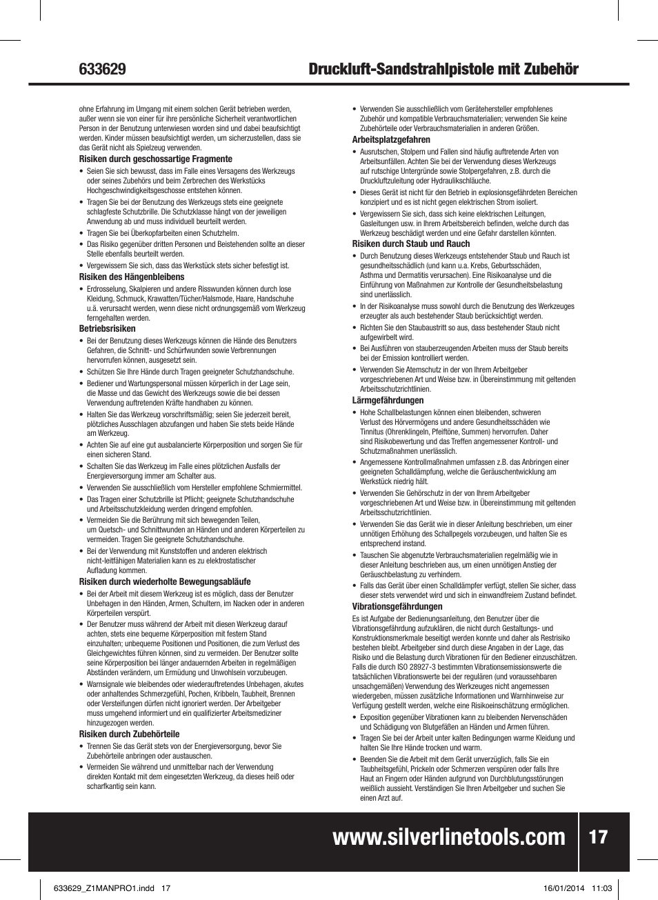 Silverline Air Sandblasting Kit User Manual | Page 18 / 44