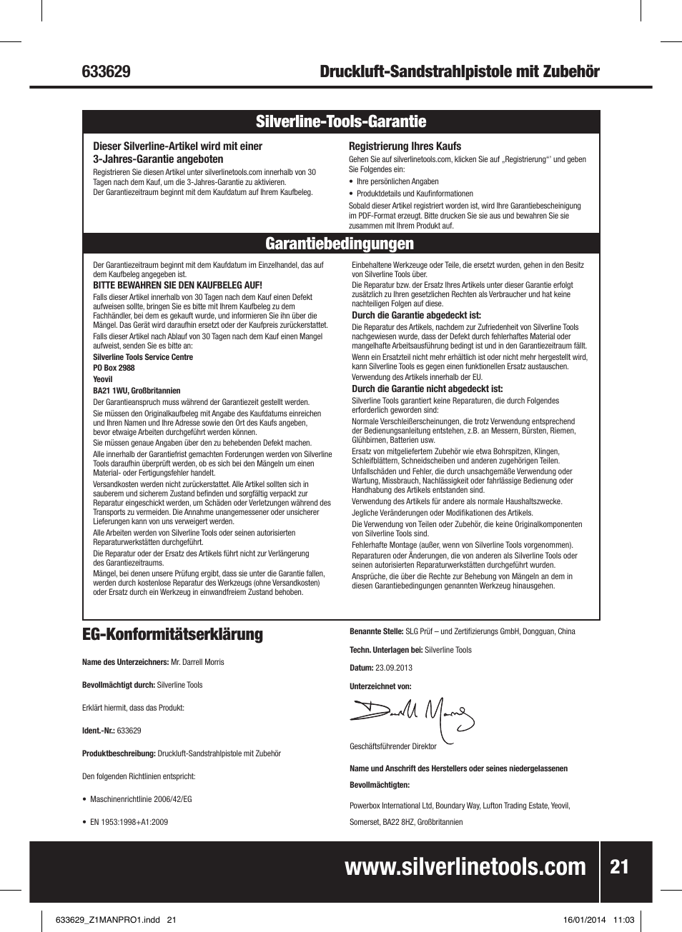 Garantiebedingungen silverline-tools-garantie | Silverline Air Sandblasting Kit User Manual | Page 22 / 44