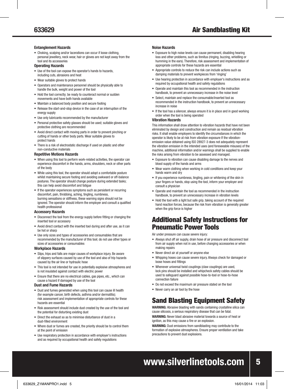 Sand blasting equipment safety | Silverline Air Sandblasting Kit User Manual | Page 6 / 44