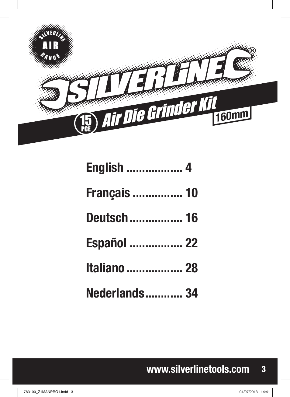Air die grind er kit, 160mm | Silverline Air Die Grinder Kit 15pce User Manual | Page 4 / 40